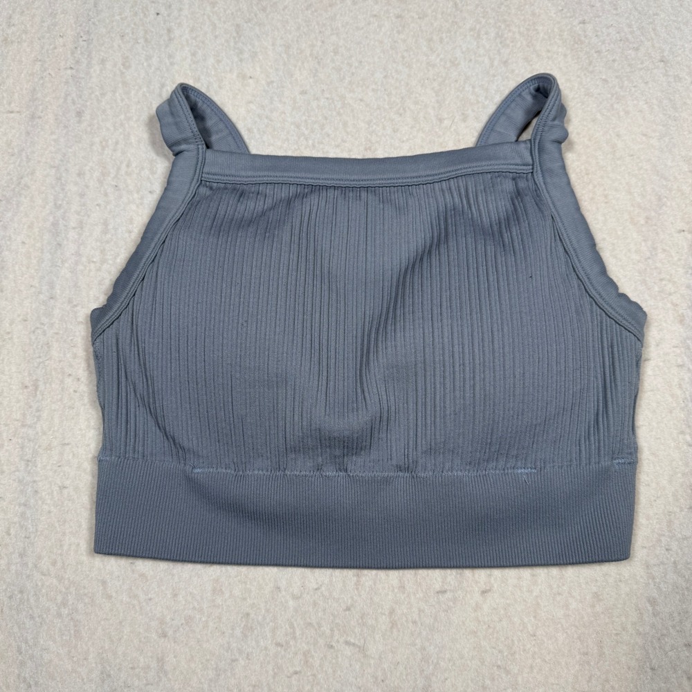 Aerie Ribbed Seamless Square Neck Sports Bra Dusty Blue XL
